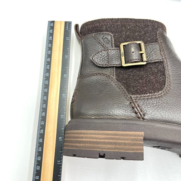 Ugg Womens Size 8.5 Harrison Moto Dark Brown Leather Ankle Boots Booties‎ Shoes - Picture 15 of 16